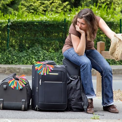 Breling 2 Pcs Luggage Pom Poms for Suitcases Funny Luggage Identifiers Pom Tags for Suitcase Backpack, Knotted Strap(Bright Colors)4