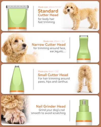 Image of unibono Dog Grooming Kit with Paw Trimmer, All-in-One Low Noise Electric Rechargeable Small Quiet Pet Clippers Foot Dog Hair Shaver with Stainless Steel Scissors and Comb for Dogs at Home (Green)