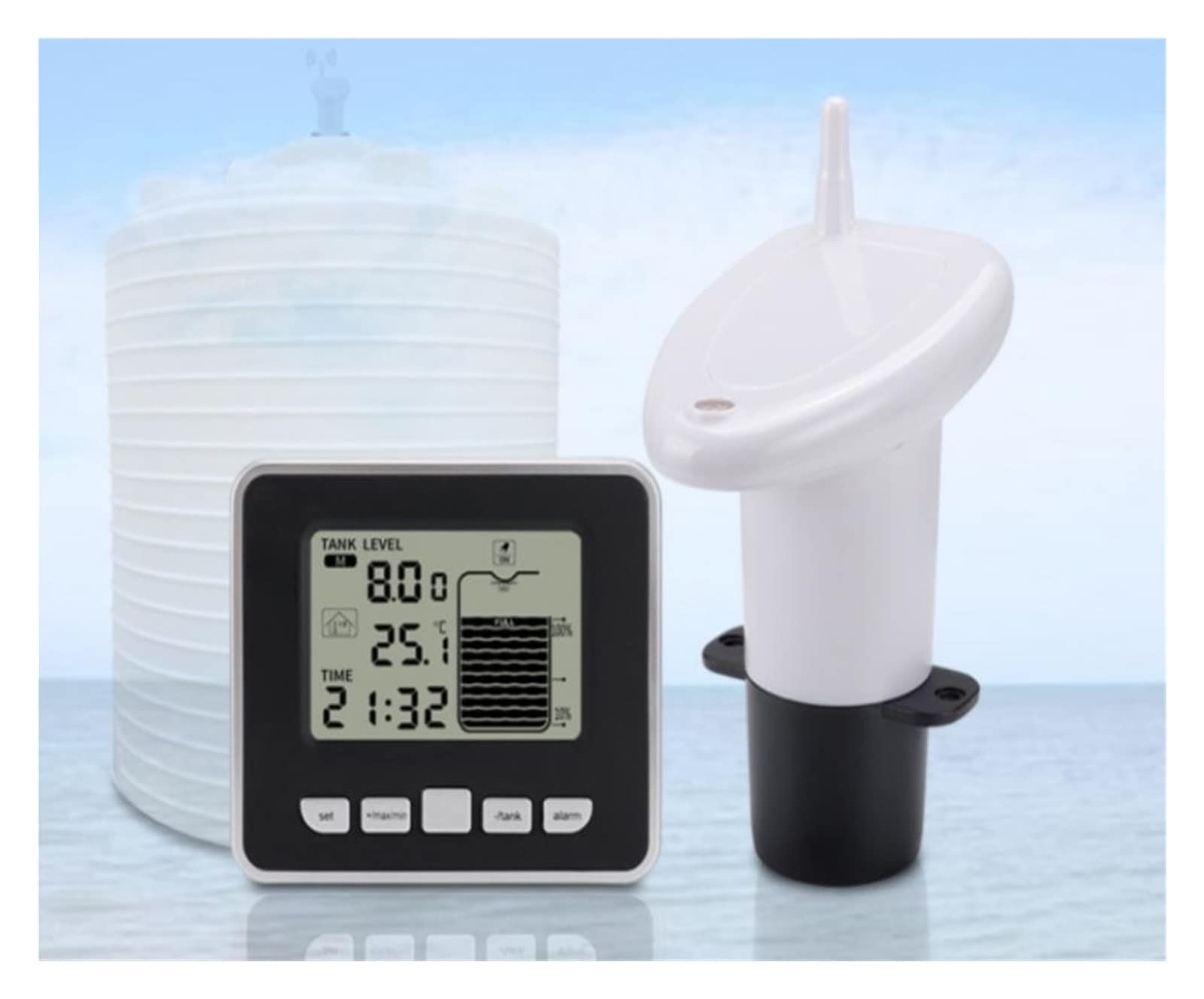 Medidor ultrasónico de nivel de tanque de agua, Sensor de temperatura, tiempo de visualización, indicador de batería baja, instrumentos, herramientas, pantalla LCD DiseñO A Prueba De Agua