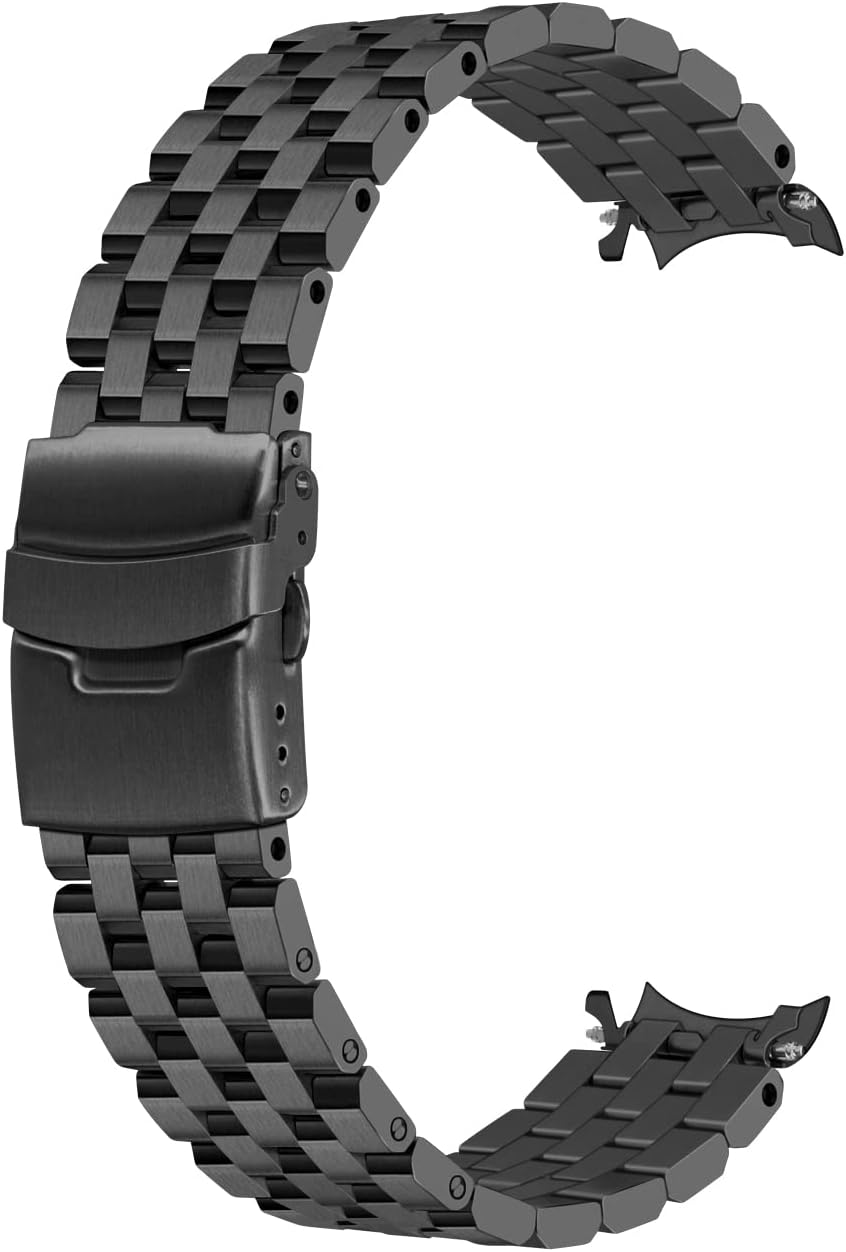 Juntan 20mm 22mm Curved Ends Watch Band Five Rows Stainless Steel Metal Replacement Bracelet Black Silver Watch Strap with Polished Folding Buckle for Men Women