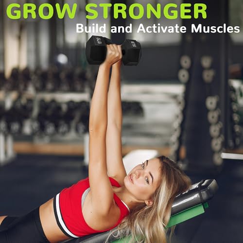 Fitvids Rubber Encased Exercise & Fitness Hex Dumbbell, Hand Weights with Anti-Slip Metal Handle for Home Gym, Multiple Sizes - Image 6