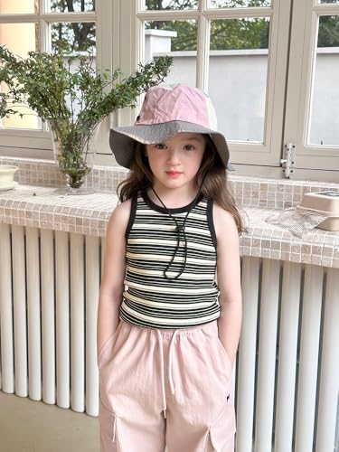 Image of BINIDUCKLING Toddler Tank Top Girls Summer Cute Striped Sleeveless Top 24 Months-8 Years