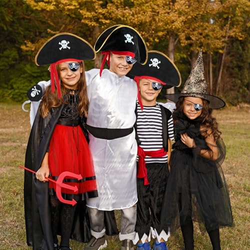 FUIPVGI 3 Stück Piraten Kostüm Zubehör Set Piraten Kapitänskostüm Accessoires Erwachsene Kinder Inklusive Piratenhut Augenklappe und Haken für Halloween Piratenparty Karneval und Cosplay (Schwarz)
