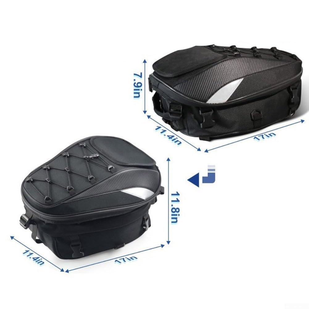 Riflettente Moto Tail Bag Nero Impermeabile | Dimensioni 43,2 x 29 x 20,1 cm, peso leggero 500 g, si adatta alla maggior parte delle biciclette, spostamenti quotidiani