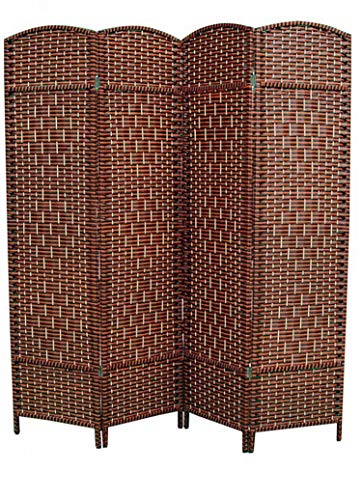Hogar y Mas Biombo Separador de Madera Bambú y Papel Trenzado, Marrón Chocolate, 4 Paneles, Plegable 180 cm