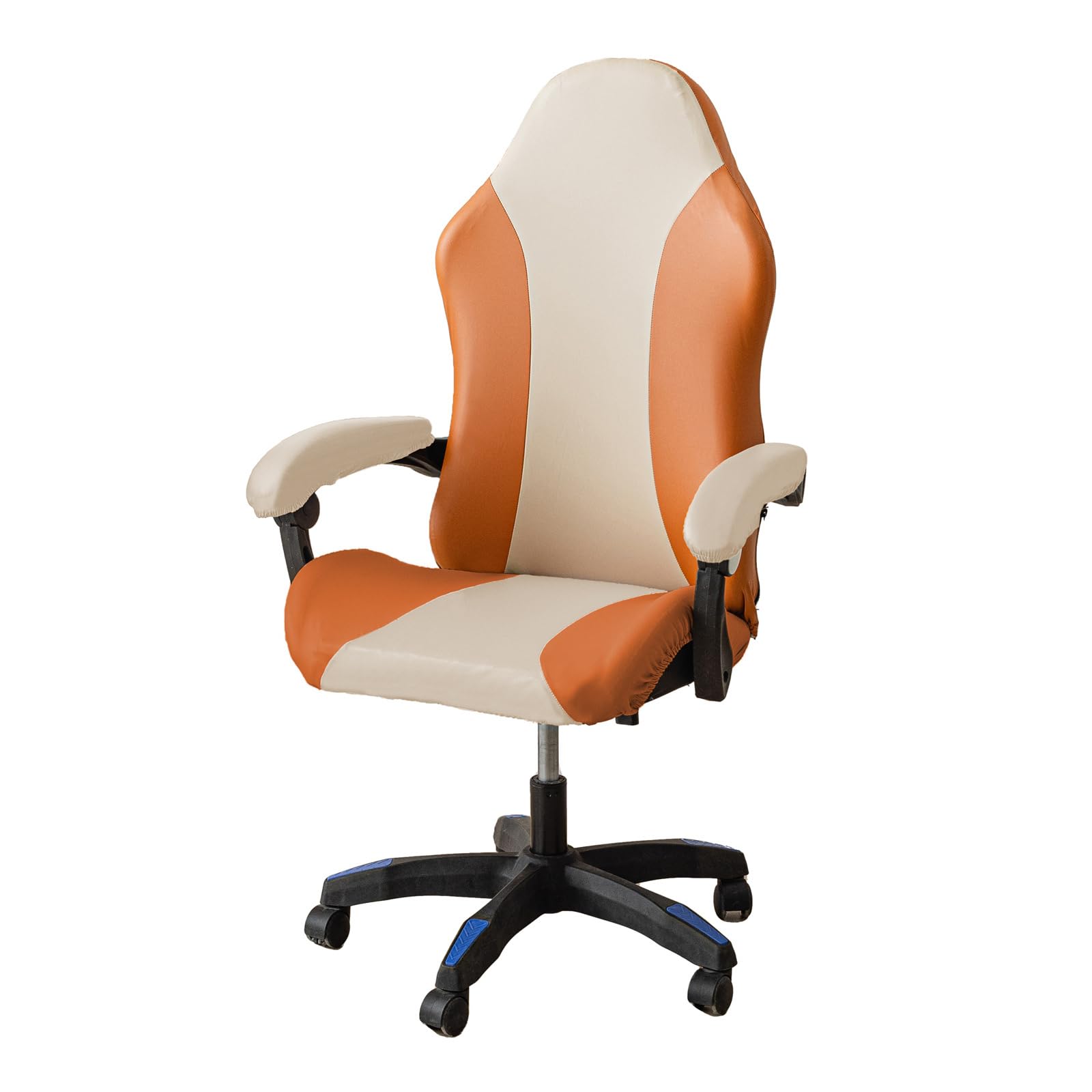 Waterproof Leather Gaming Chair Cover, Elastic Gaming Chair Covers with Arms, 4 Pieces, Gaming Chair Cover, Removable Washable Protective Gamer Chair, Not Included Chairs, Orange-Beige