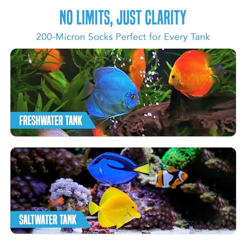 Image of JOR Filter Sock 200 Micron, Double Stitched Machine Washable and Reusable, Extends Life of Filter System, Good for the Planet, Improves Aquarium Pond Water for Energetic Fish, Clear Water, 2 Pack