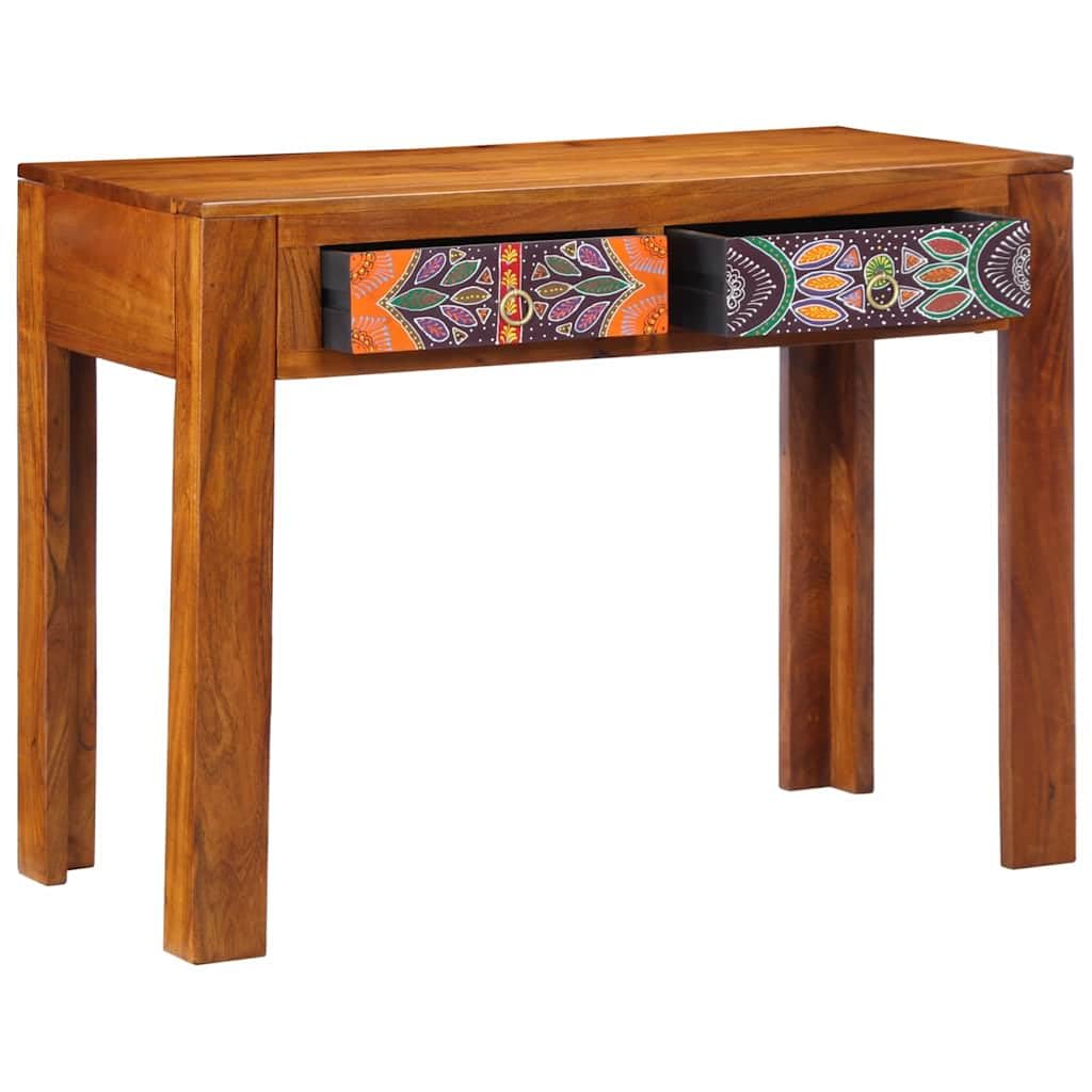 Scrivania con cassetto marrone in legno massello di acacia e legno ingegnerizzato 100 x 50 x 75 cm, postazione lavoro versatile per casa, ufficio, studio