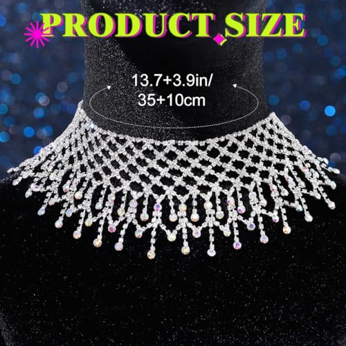 JAKAWIN Silver Rhinestone Choker Necklace Bling Diamond White Chokers for Women4