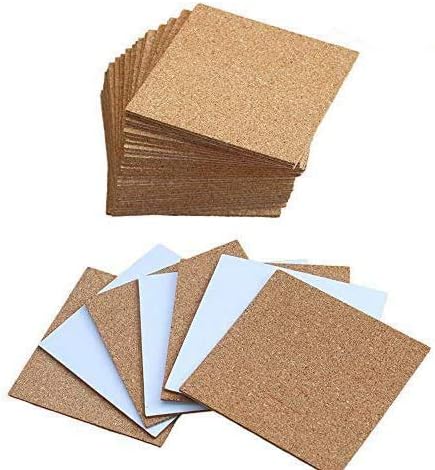 25 Pack Square Coasters Self-Adhesive Cork Squares 4"x 4" Backing Sheets Mini Wall Tiles for Coasters and DIY Crafts,10x10cm