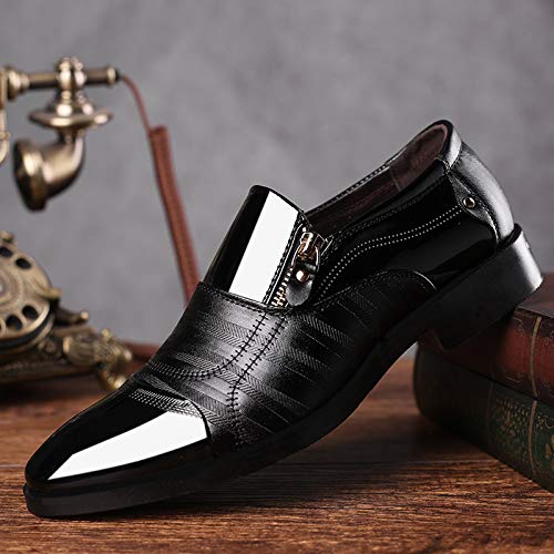 Men's Dress Shoes Patent Leather Loafers Pointed Zipper Oxford Formal Business Tuxedo Shoes2
