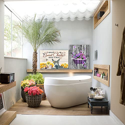 Hydrangea Wall Art For Bathroom Purple Hydrangea In The Bathtub Canvas Wall Decor Rustic Flower Black White Pictures Prints Farm Butterfly Bubble Framed Artwork For Bedroom Living Room 12"X16" #TOP3