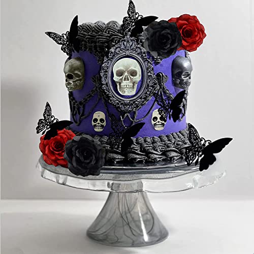 Gothic Rose Skull Cake Topper Till Death Do Us Part Cake Topper Black Butterfly Cake Topper Gothic Wedding Party Decoration Black Rose Cake Decoration #TOP2