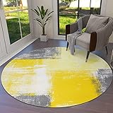 Yellow Round Area Rug for Living Room 6 ft Abstract Modern Contemporary Rug Carpet Floor Mat Yoga Ma