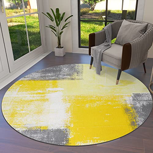 Yellow Round Area Rug For Living Room 6 Ft Abstract Modern Contemporary Rug Carpet Floor Mat Yoga Mat For Boys Girls Playroom Home Decor 6 Ft #TOP10