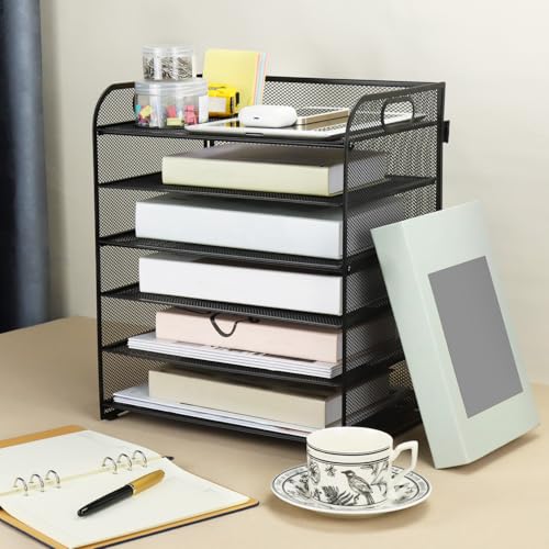 Organisateur de papier bureau 6 niveaux QWORK trieur de document noir - 6
