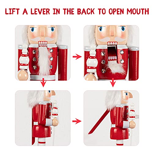 Kingyee Christmas Nutcracker Figures Set Of 4 Red And White Wooden Nutcracker King And Soldier Figurine Display Set For Christmas Decorations #TOP5