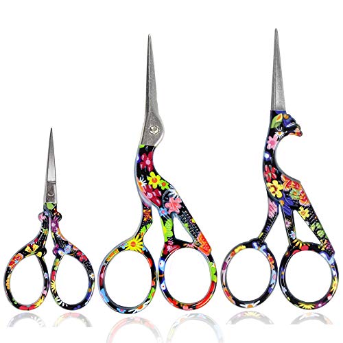 BIHRTC 3Pairs of Scissors 4.5 Inch Embroidery Scissors Vintage and 3.6Inch Cross Stitch Scissors Sharp Stainless Steel Scissors for Craft Sewing Needlework Art Work Office Thread Scissors