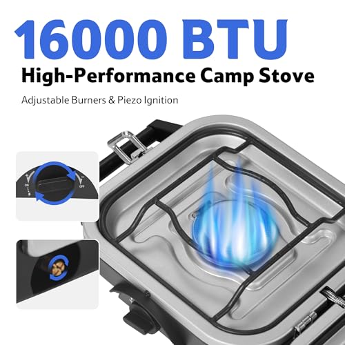 Image of Naturehike Upgraded Folding Gas Stove 2 Burner Camping Stove 16000BTU Portable Gas Stove with Dual Burners Compact Lightweight Propane Stove for Camping Picnics Backpacking