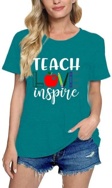 Womens Teacher Shirt Teach Love Inspire T-Shirt Teacher Life Tee Tops - Image 2