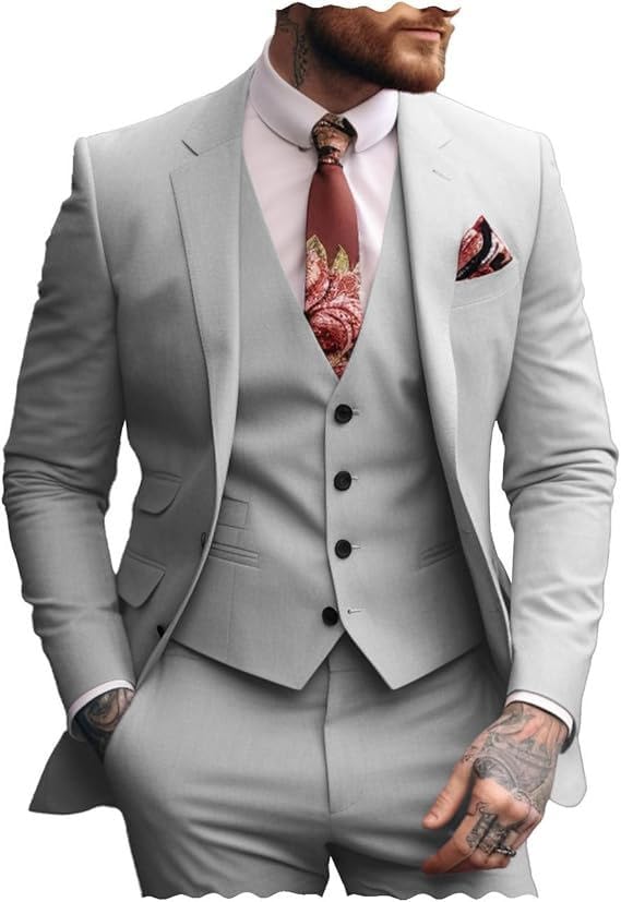 Men's Suits Casual Regular Fit 3 Pieces Tuxedos Prom Tuxedos Blazer+Vest+Pants Wedding Grooms2