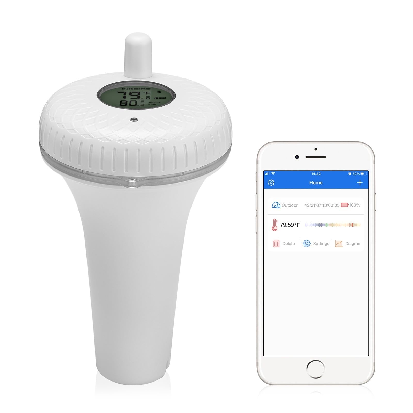 Termómetro de piscina flotante con Bluetooth, termómetro digital impermeable for piscinas, acuarios, spas y estanques(Normal Version)