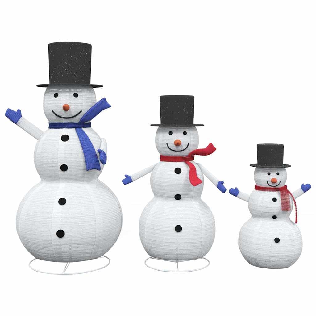 Weihnachts-Schneemann Familie 3 pcs Warmes Weiß Stoff, 270 LED Lichter, USB betrieben, Innen Außen Dekoration, Verschiedene Größen für Festliche Weihnachtsdeko Wohnzimmer Terrasse