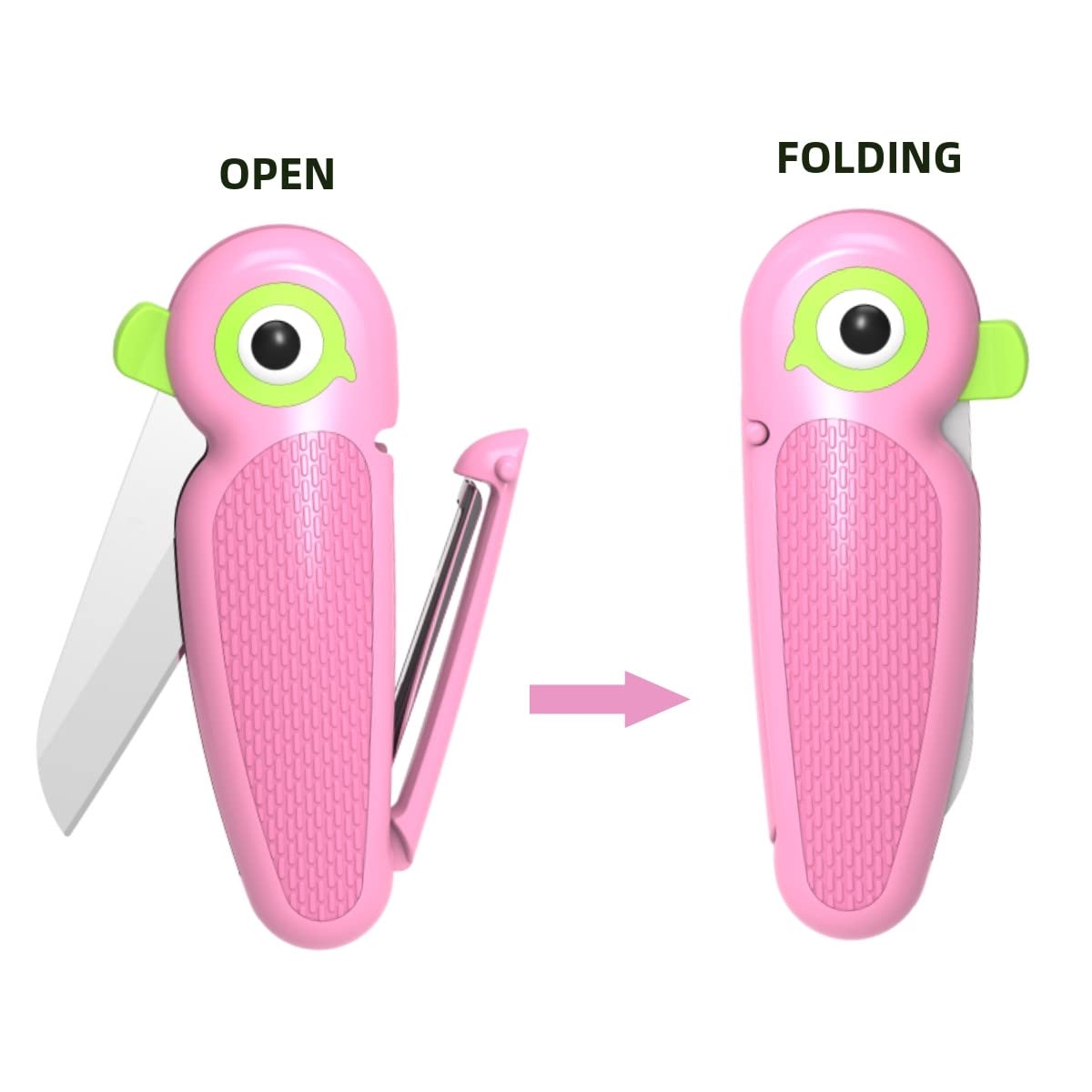 VSL VANSLENSON 2 in 1 Small Folding Knife Super Cute Bird Knife with Peeler 2.5' Blade Mini Pocket Size EDC Pink Bird
