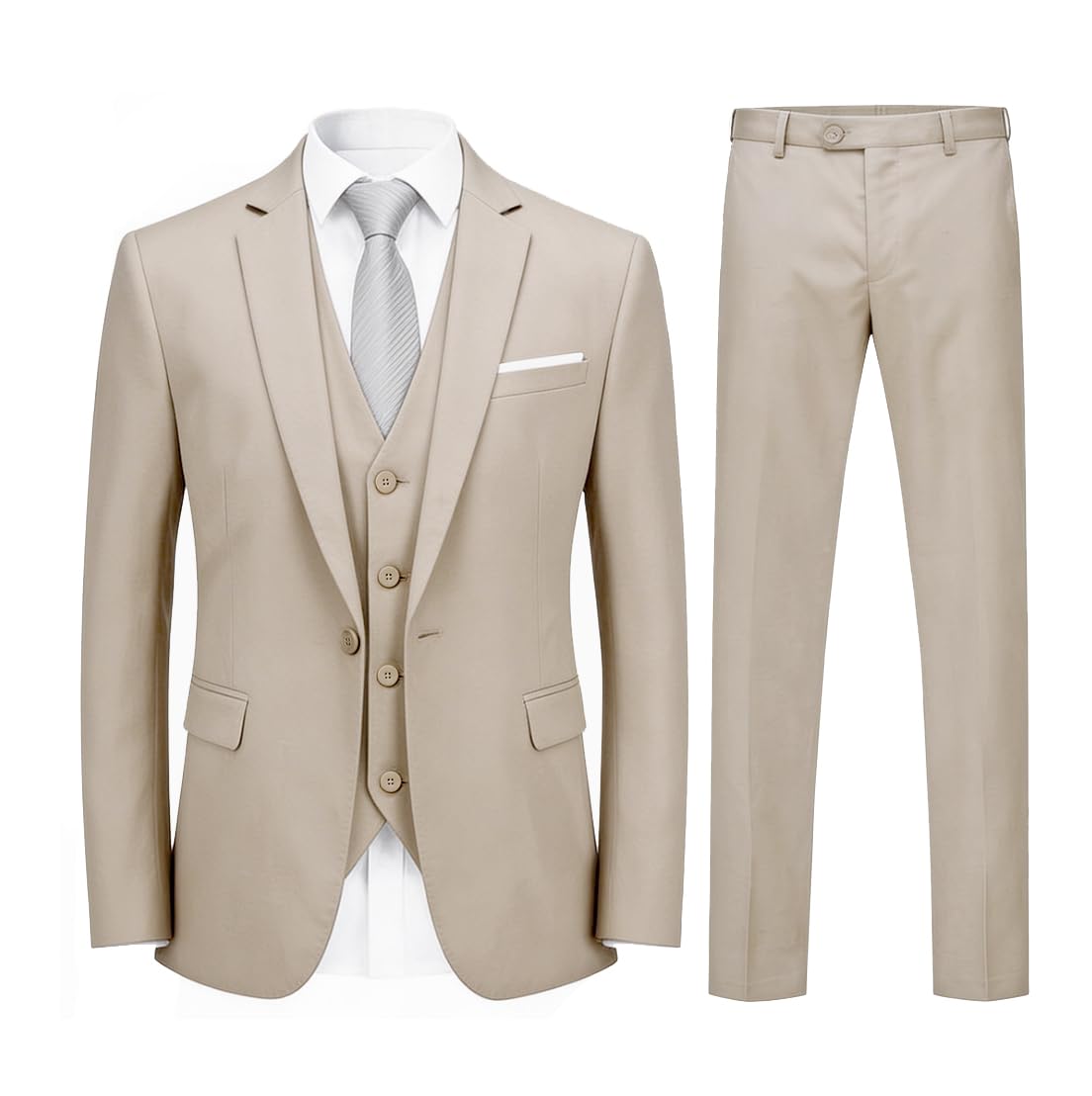 YOUTHUP Abito Uomo 3 Pezzi Slim Fit Blazer Panciotto Pantaloni | Completo in tessuto confortevole ed elastico. Perfetto per cerimonie, lavoro e occasioni speciali