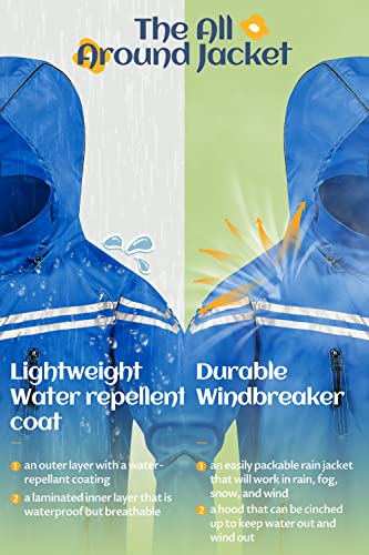 Image of CREATMO US Boys Girls Rain Coat Kids Reflective Cycling Jacket Waterproof Packable Children Windbreaker With Removable Hood