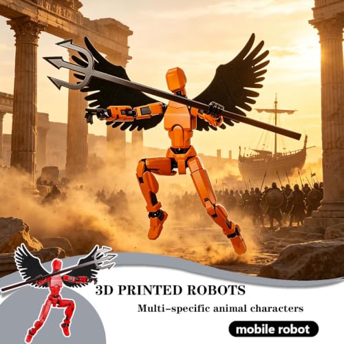 Image of 2-Piece Set Dummy 13 Action Figure, 3D Printed Toys with Articulated Joints, Desktop Decor for Collectors, Orange and Red Action Figures with Wings and Weapons, Ideal for Art Reference and Display