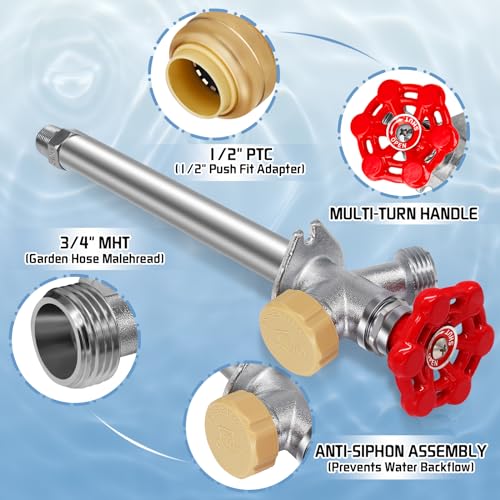 Boltigen 10inch Anti-Siphon Frost Free Sillcock, No Lead Brass Frost Proof Outdoor Water Faucet, 1/2" Push-to-Fit Connector X 3/4'' GHT Hose Bib Frost Free Outdoor by Boltigen - Image 4