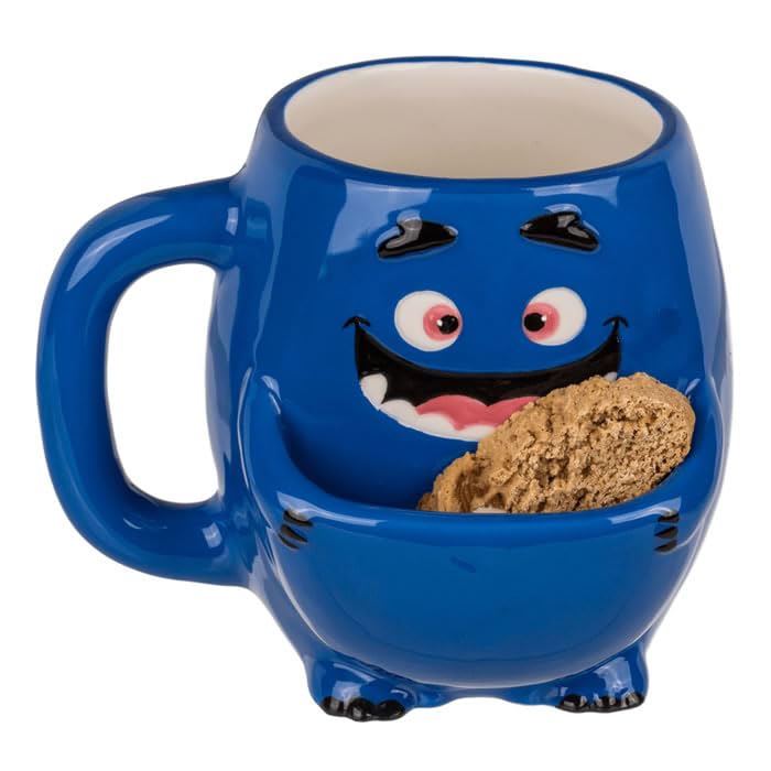 Cookie Cuddler Dolomite Mug | Monster Mug with Cookie Holder Compartment | Capacity 400ml (Blue)