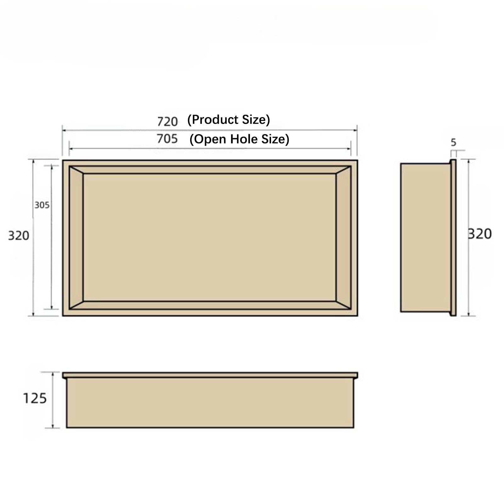 Wpuszczany organizer prysznicowy ze stali nierdzewnej – wodoodporny organizer łazienkowy na szampon i kosmetyki, białe półki wnękowe, 72 x 32 x 12,5 cm, rozwiązanie do przechowywania w pomie