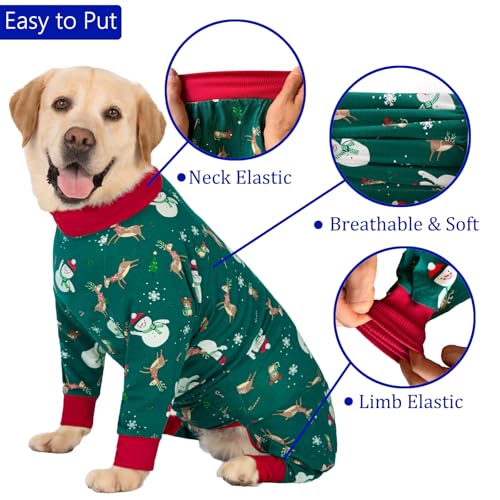 Image of kzrfojy Dog Christmas Pajamas Dog Recovery Suit for Dogs After Surgery Female Male Medium Large Neuter Spay Onesie Prevent Licking Surgical Wound Cone Alternative (Green, 2X-Large (Pack of 1))