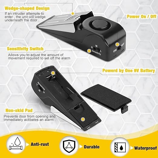 AP & ZP Upgraded Door Stopper Security Alarm, Portable 120dB Loud Entrance Alert Door Stop Alarm for Travel, Home, Apartment, and House 3