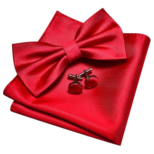 Image of GUSLESON Men's 3-pc Solid Color Bow Tie Gift Set - Double‑Fold Pre-Tied Bow Tie, Pocket Square, Cufflinks - Wedding Formal Party