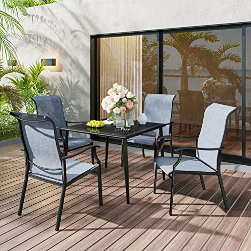 Vicllax 5 Piece Patio Dining Set, Large Outdoor Sling Dining And Metal Dining Table, Grayish Blue #TOP19