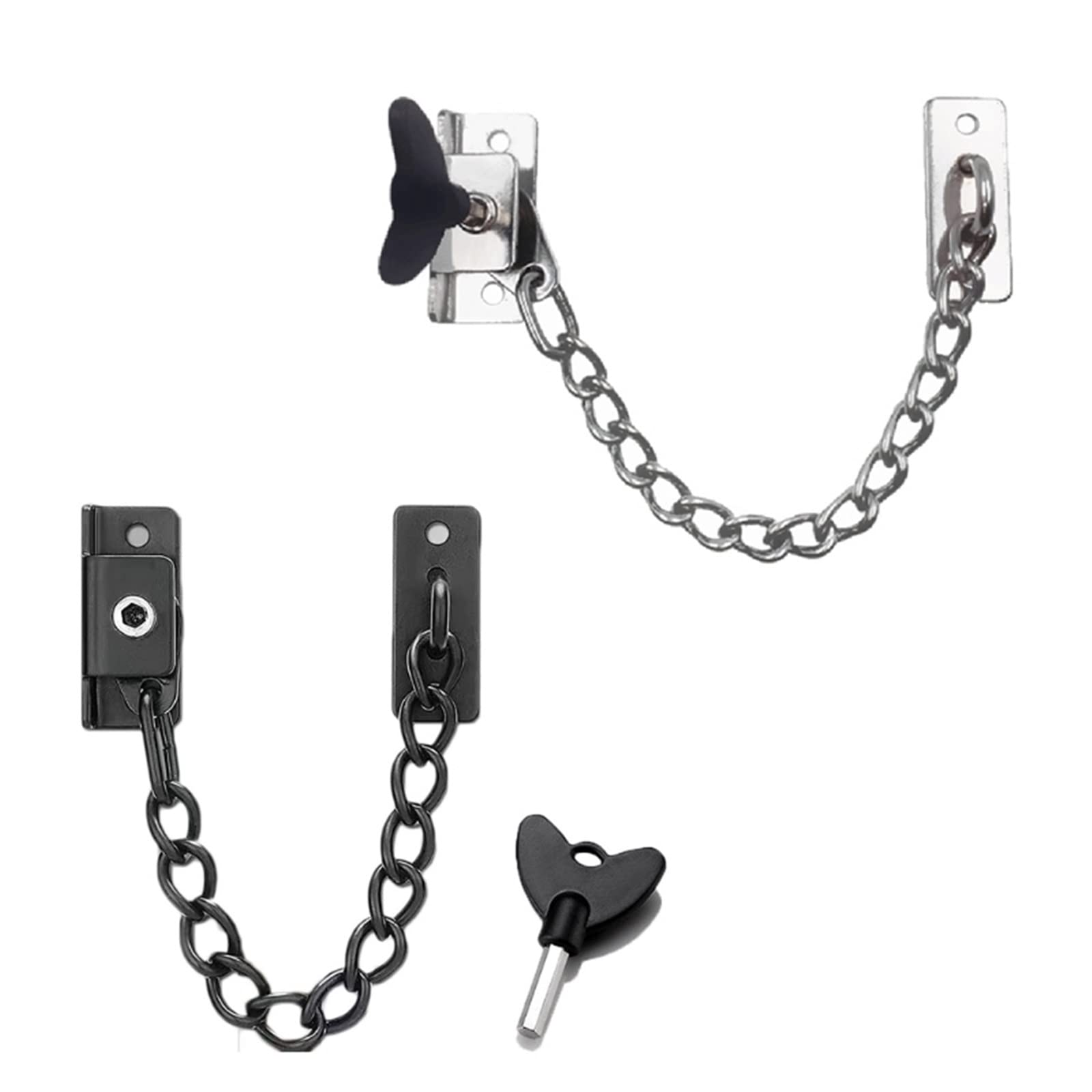 Oifaodao Black Door Chain, Door Lock Chain Deadbolt Stainless Steel Silver (Black)