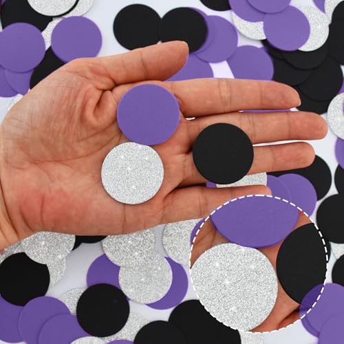 Image of 300Pcs Glitter Purple Black Silver Table confetti,Paper Circle Dots Confetti for Birthday Party Halloween Bachelorette Wedding Baby Shower Graduation Decorations