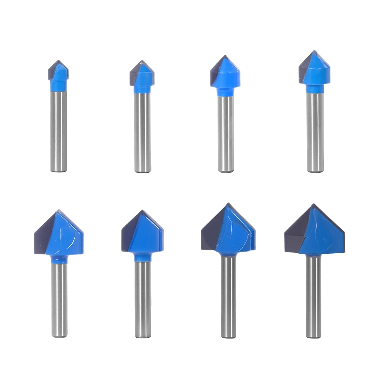 MNA 90° V Groove Router Bit 8 Pcs Set, 1/4 Inch Shank, Cutting Diameter in 1/4”, 5/16”, 3/8”, 1/2”, 5/8”, 3/4”, 7/8”, 1”. Great for Making Signs, Decorative Accents to Furniture & Plaques
