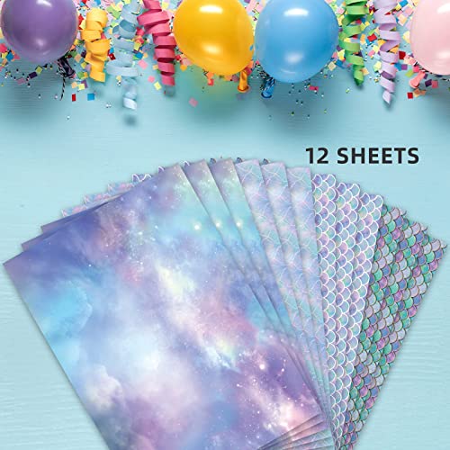 Plandrichw Birthday Wrapping Paper Folded For Girls Kids Baby Women Mermaid Scale Scallop Galaxy 4 Styles Of Gift Wrapping Paper For Weddings Graduation Anniversaries 12 Sheets 20 X 29 Inch #TOP4