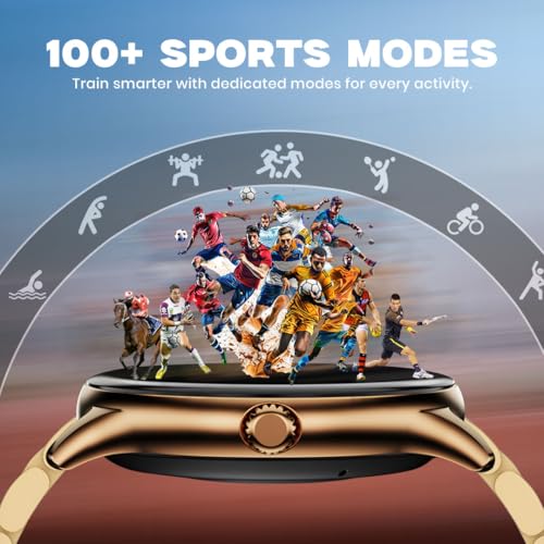 Image of GameSir Glavito Round Dial Smartwatch with 1.49 inch AMOLED Display, 100+ Sports Modes, IP67, Bluetooth Calling, Functional Crown Control, Health Tracking, 100+ Watch Faces for Men & Women (Metal Gold)
