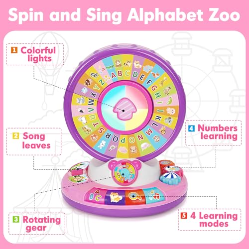 Image of Learning Toy for 1 Year Old Girls, Interactive Spin and Sing Musical Toys for Toddler 12-18 Months, Learning Games with Alphabet and Animals Sounds, Christmas Birthday Gifts for Baby Ages 1-3