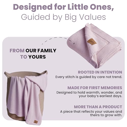 Image of 100% Organic Cotton Baby Knitted Blanket for Girls /Boy Lavender Frost 30 inchx40 inch-Swaddle and Receiving Blankets Neutral-Soft Toddler, Crib, Stroller, Newborn Baby Blanket for Nursery