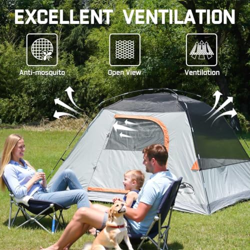 Image of Happy Travel Camping Tent, 4 /5 Person Dome Tents for Camping with Rainfly, Waterproof Clip Easy Setup Portable Family Tent with Mesh Windows, 20% More Headroom Backpacking Tents for Camping & Hiking