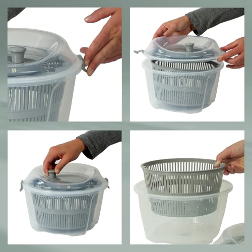 kela salad spinner with lid 24.5 cm, left and right turning, salad spinner, plastic sieve for salad spinners or colander for vegetables, fruit, penne, MAILIN, grey - Image 5