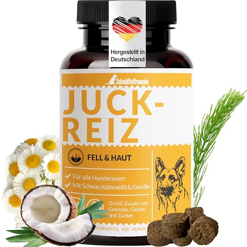 Schnüffelfreunde Juckreiz Drops für Hunde I bei trockener Haut & Schuppen I unterstützt Fell & Haut beim Hund von innen I mit Schwarzkümmelöl, Kokosöl, Kamille (150g - ca. 180 Stück)