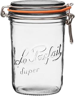 Le Parfait Super Terrine - 1L French Glass Canning Jar w/Straight Body, Airtight Rubber Seal & Glass Lid, 32oz/Quart (Single Jar)