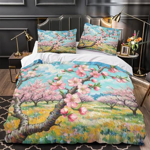 Housse de couette fleur de pêche 3D 140x200 microfibre pour lit enfant